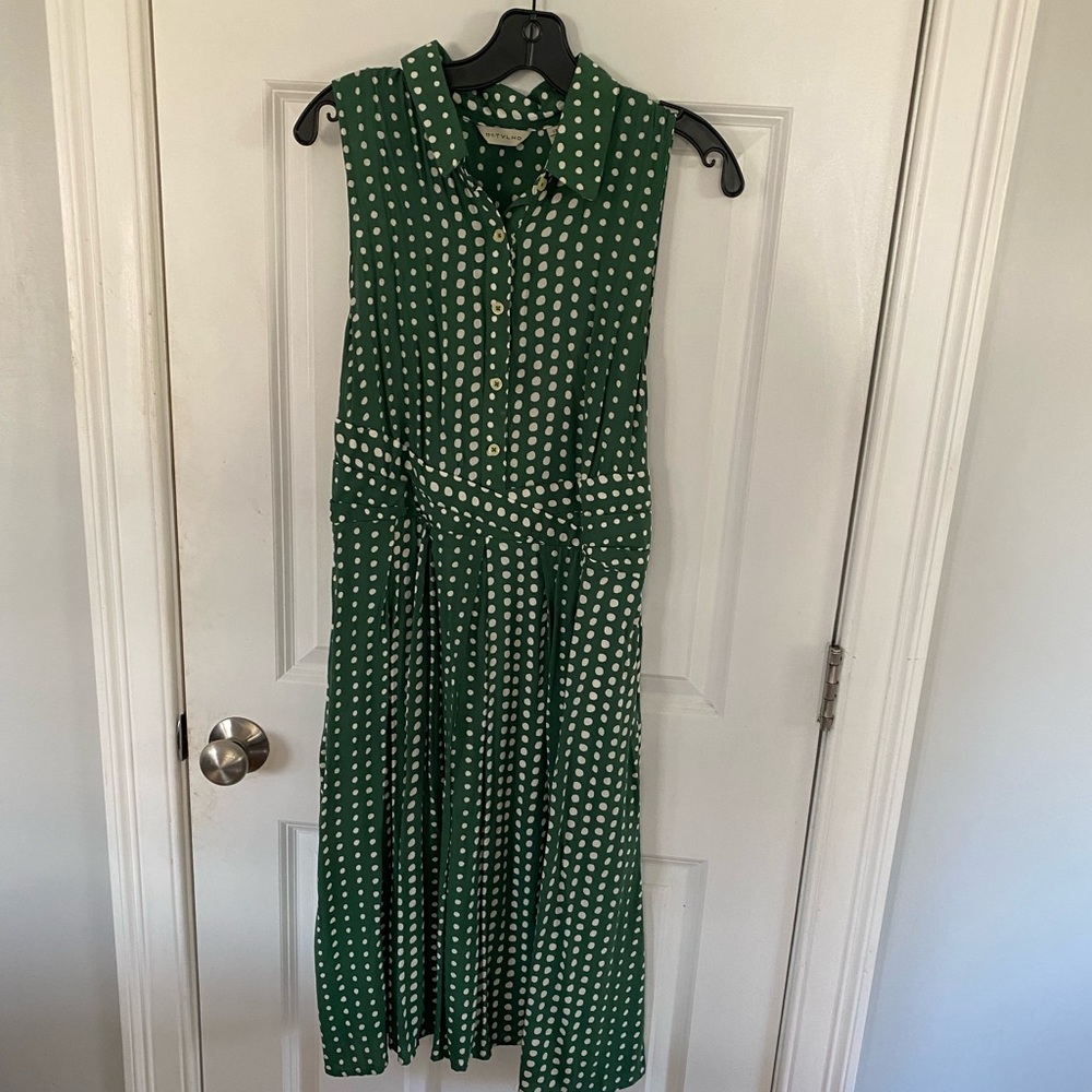 Anthro green polka dot dress